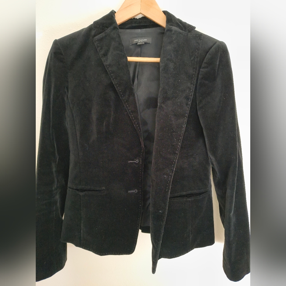 Ann Taylor Black Velvet 2-Button Blazer 4 - Picture 2 of 10